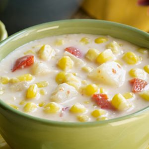 creamy corn chowder with cilantro cream recipe